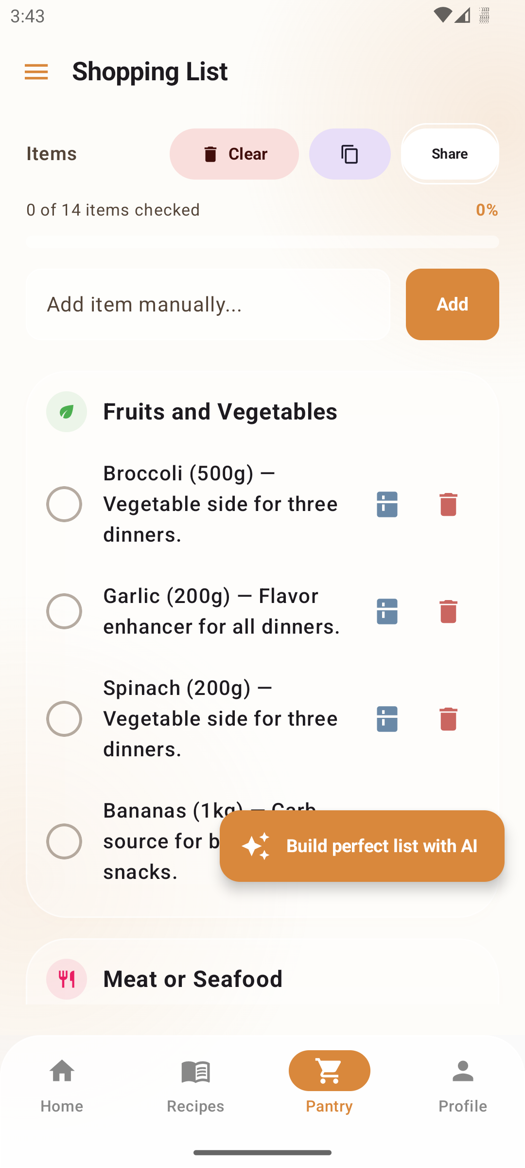 Shopping List Screen